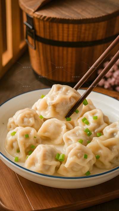 美食系列写实风筷子夹起饺子（td）