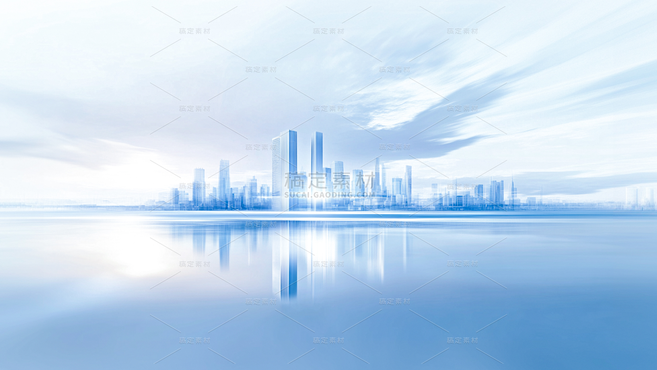 建筑系列通用合成现代城市倒影背景