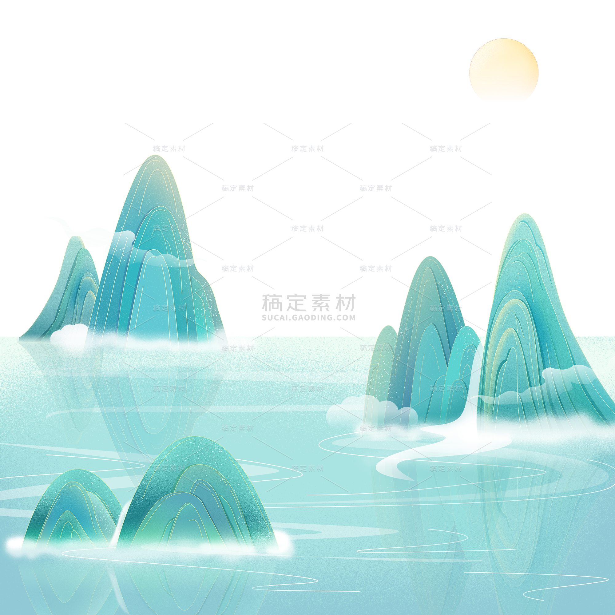 通用中国风国潮山水免抠元素素材