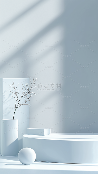 背景通用简约白色植物光影展台图片素材