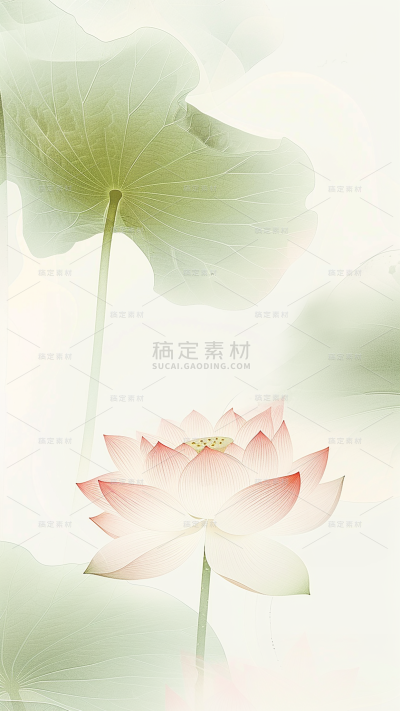 夏日中国风-荷花荷叶水墨晕染幻彩渐变图片背景