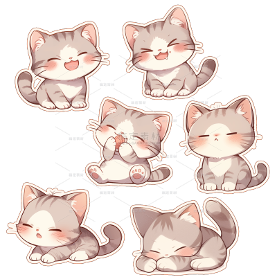 动物系列描边插画小猫贴纸