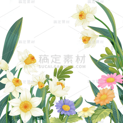 春天春日氛围感插画花卉植物边框元素素材