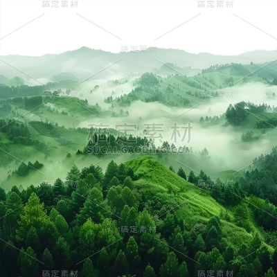 风光系列绿色合成云雾山林通用元素素材