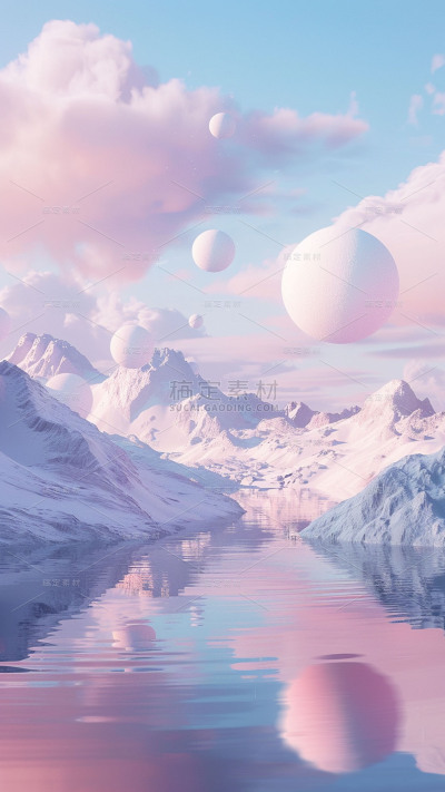 通用3D立体山水粉色背景素材