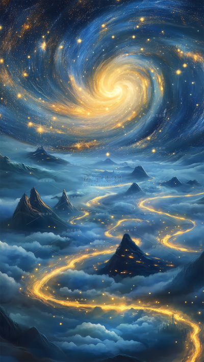 风光系列梦幻感蓝色鎏金星河星空