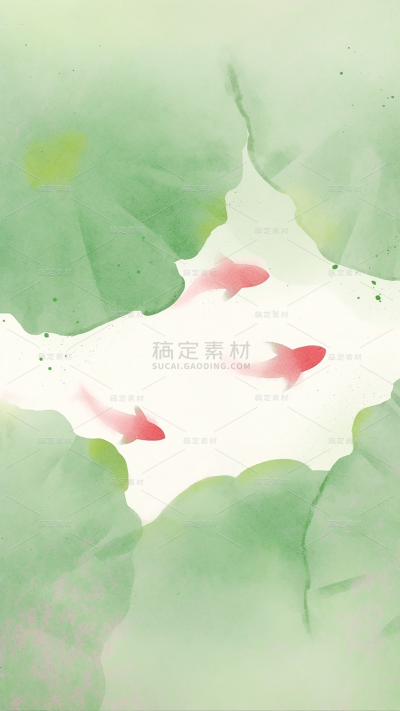 夏日中国风-荷塘锦鲤水墨晕染淡彩背景图片