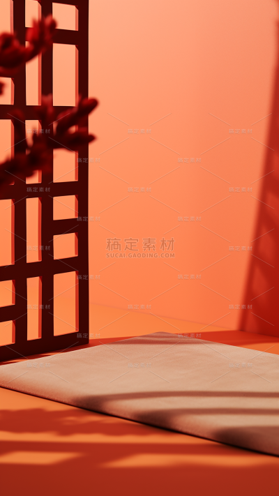 通用电商促销3D立体中国风中式室内光感场景背景图片素材