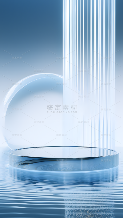 通用电商简约透明玻璃感水面展台场景背景