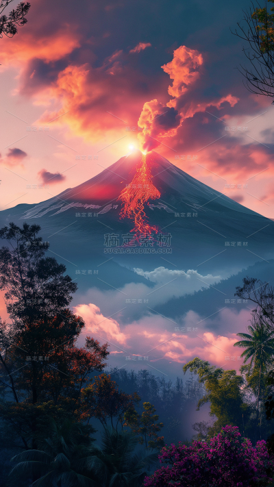 风光通用合成火山喷发背景图片素材