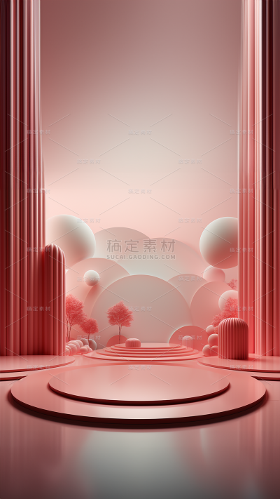 3D立体三维空间红色背景