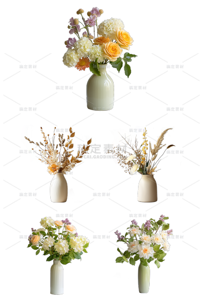 植物通用简约陶瓷实景鲜花花瓶元素素材