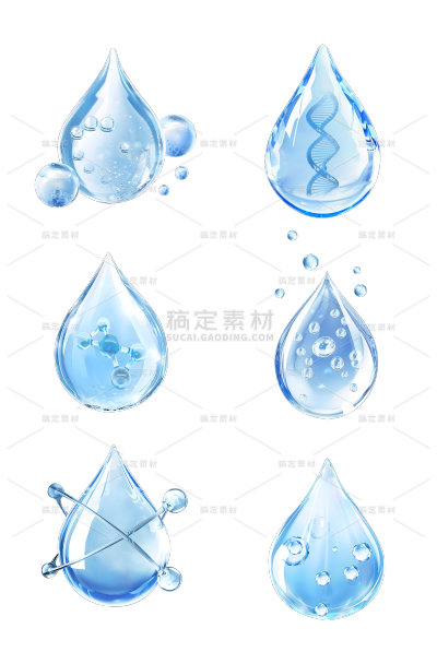 特效通用蓝色水滴状组合精华分子元素素材