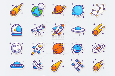 常规内容-宇宙系列卡通宇宙插画元素组合