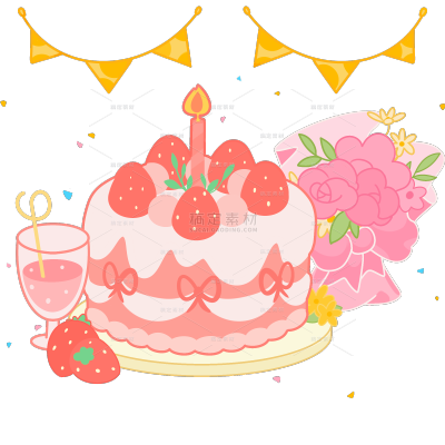 生日祝福蛋糕礼物可爱彩色粗描边插画装饰贴纸
