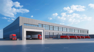 建筑系列通用现代工厂货车运输图