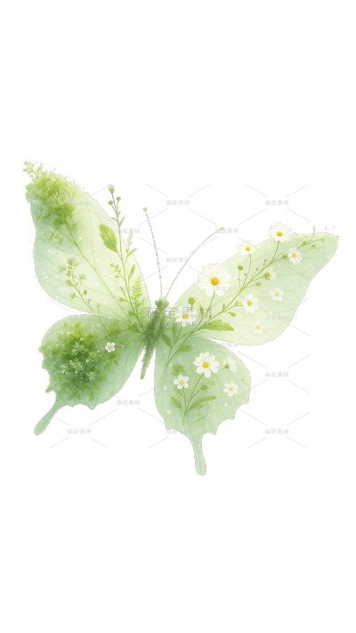 常规动物系列清新感蝴蝶花苔藓叶子