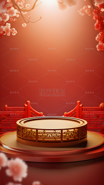 年货节促销传统国风中式展台3D立体C4D背景图片素材