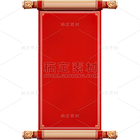 中国风通用红色中式竖版卷轴元素素材