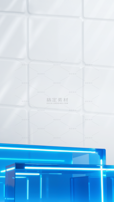 常规科技风系列清透感蓝色灯管玻璃箱格纹背景