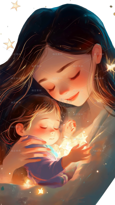 母亲节-光影感温馨亲子互动插画元素