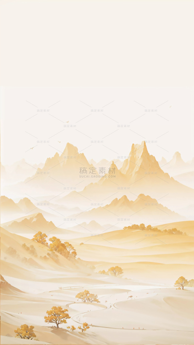风光系列新中式国风橙金色系山水背景
