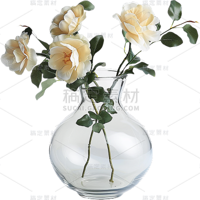 植物通用玻璃实景鲜花花瓶元素素材