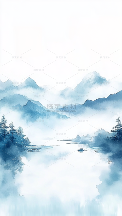 冬天水墨风抽象山水背景