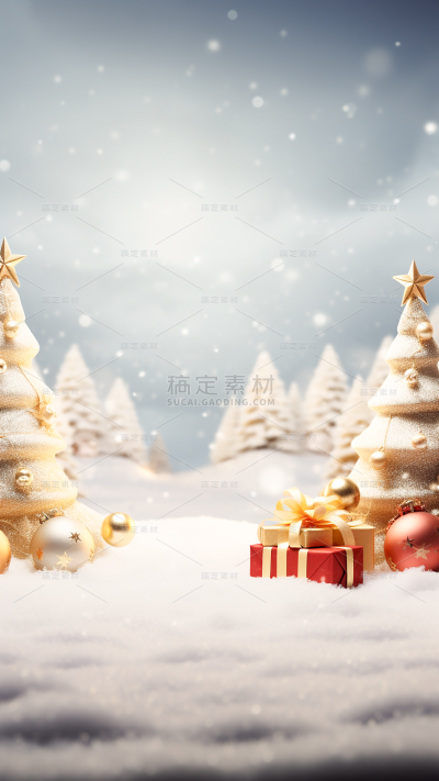 圣诞节平安夜3D立体C4D展台雪景圣诞树场景背景图片素材