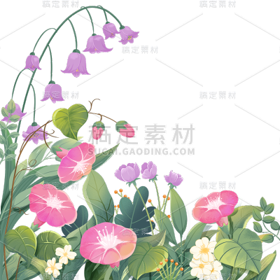 春天春日氛围感插画花卉植物边框元素素材