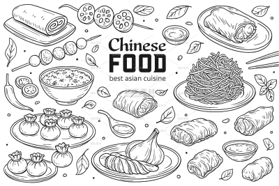 常规内容-美食系列插画风美食线稿元素组合