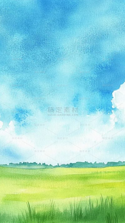 常规通用草地风景水彩图片