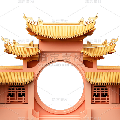 3D立体C4D元素中式中国风建筑亭子元素