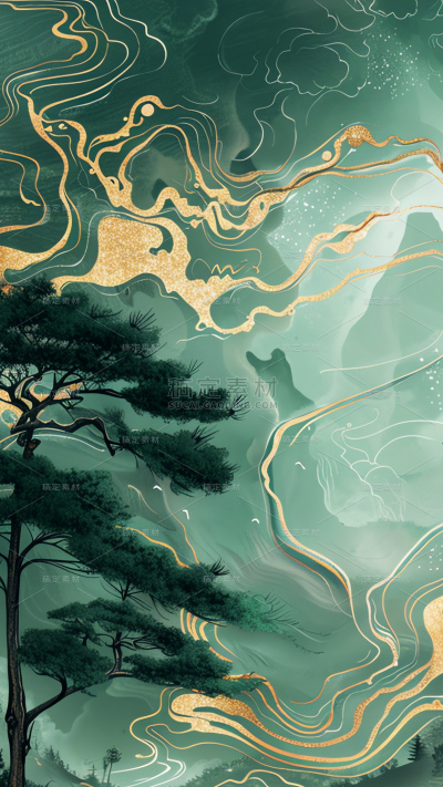中国风通用鎏金大理石山水背景图片素材
