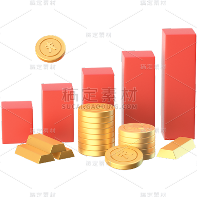 金融理财保险3D立体C4D金币组合元素
