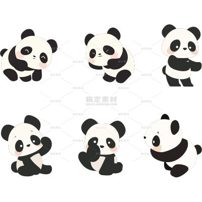 动物系列简笔画熊猫贴纸 