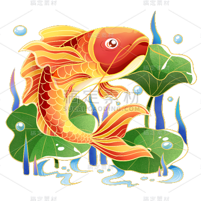 生产素材通用手绘描边锦鲤插画动物贴纸元素素材