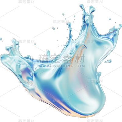 3D风格蓝色浪花贴纸