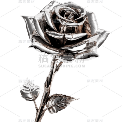 银色3D立体三维质感材质玫瑰花