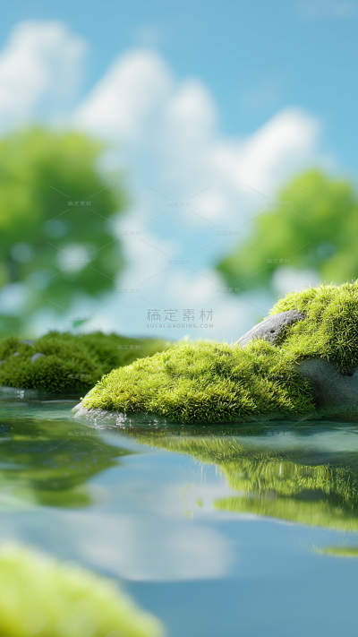 风光系列实景感蓝天草坪水面展台背景