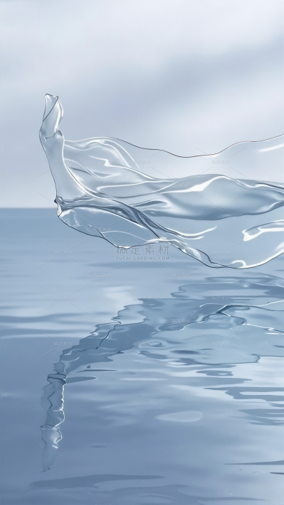 特效系列质感飘动布料蓝色水面波纹背景