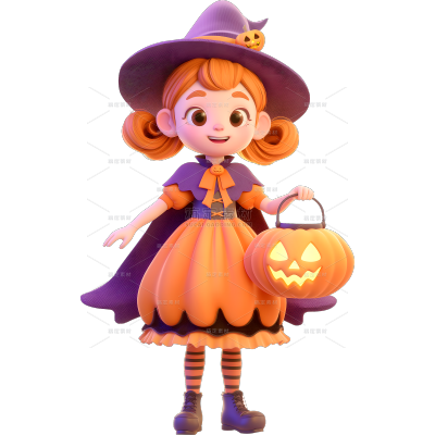 万圣节通用软3D小女孩南瓜元素贴纸