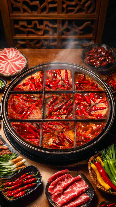 美食写实九宫格火锅