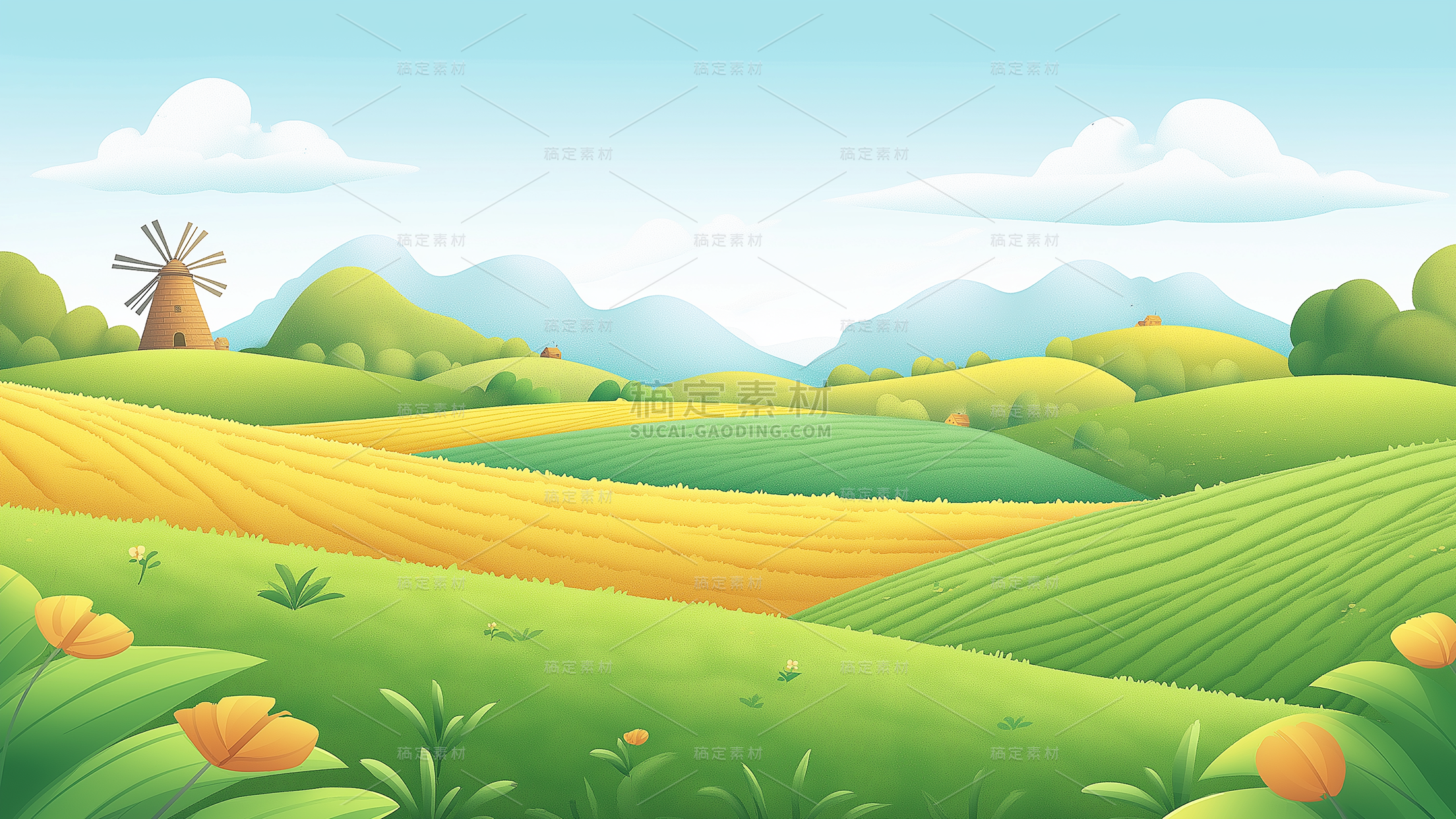 常规系列通用田园风景插画图背景素材
