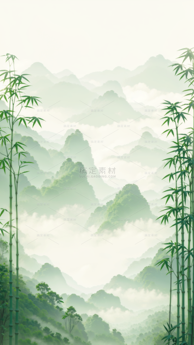 清明节国风水彩竹林山脉背景