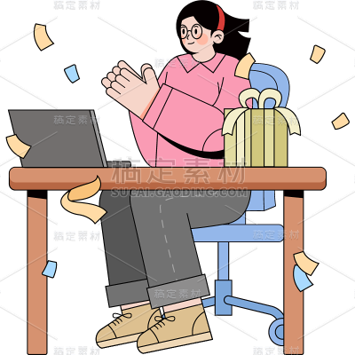 女人人物鼓掌动作插画风贴纸