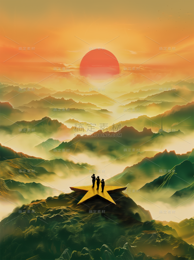 建军节系列中式重山背景通用背景素材