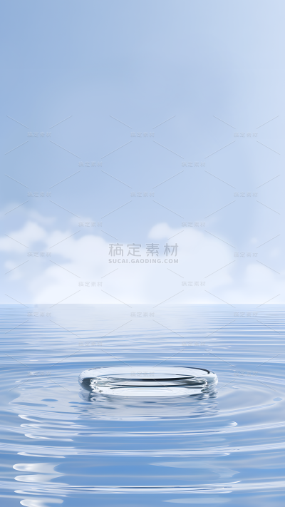 通用电商简约透明玻璃感水面圆形展台场景背景