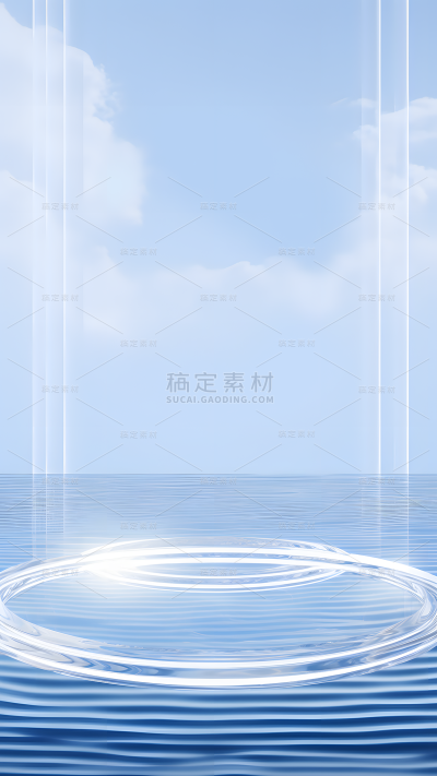 通用电商简约透明玻璃感蓝色水面展台场景背景