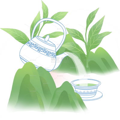 植物系列中式风线条茶叶山脉水壶元素